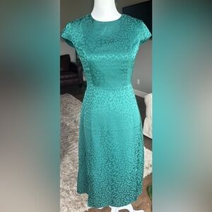 Ted Baker London SIZE 0 Green Leopard Print Cap Sleeve Crew Neck Midi Dress